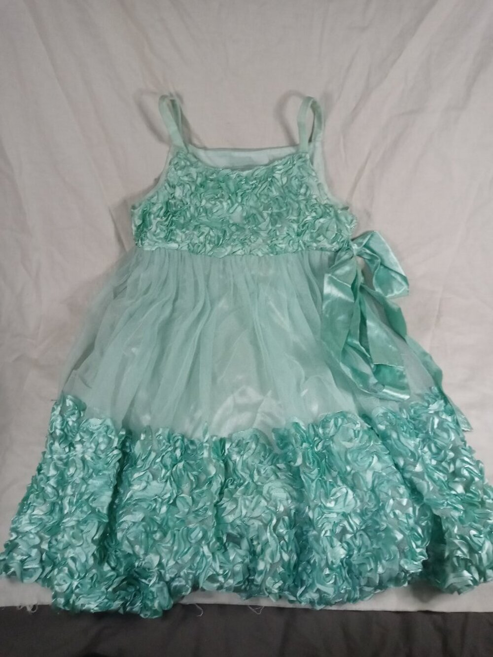 Bonnie Jean Girls Mint Green Rosette Sleeveless Dress Size 14 in Great Cond